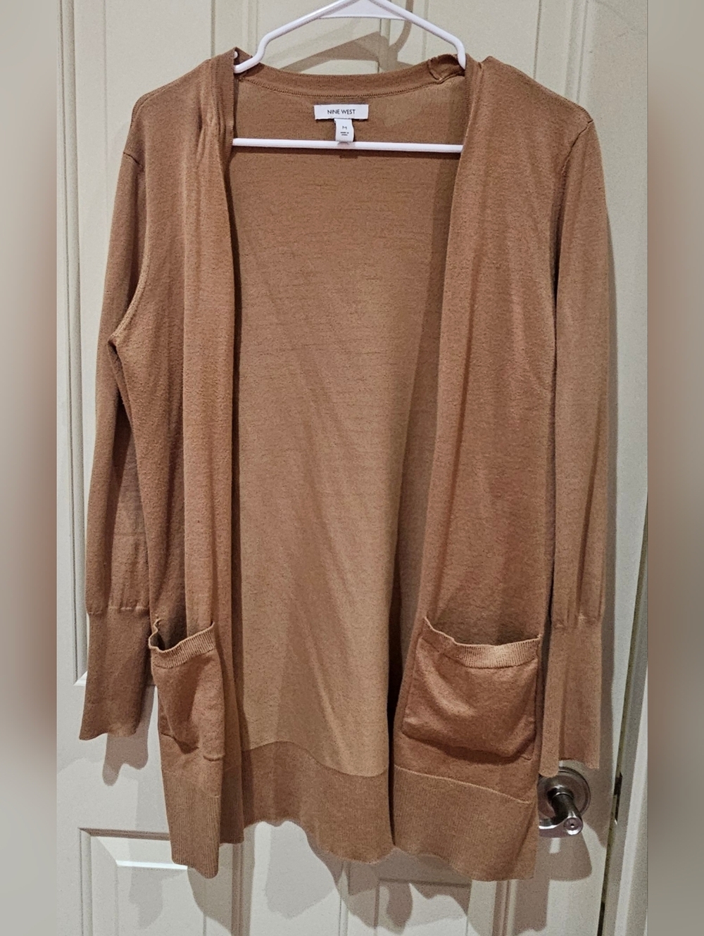 Nine West Women's Camel Open-Front Pocket Cardigan Women Size Medium